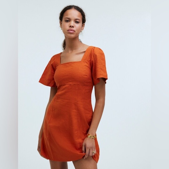 Madewell Dresses & Skirts - Madewell Linen Square Neck Mini Dress Dark Copper Size 0